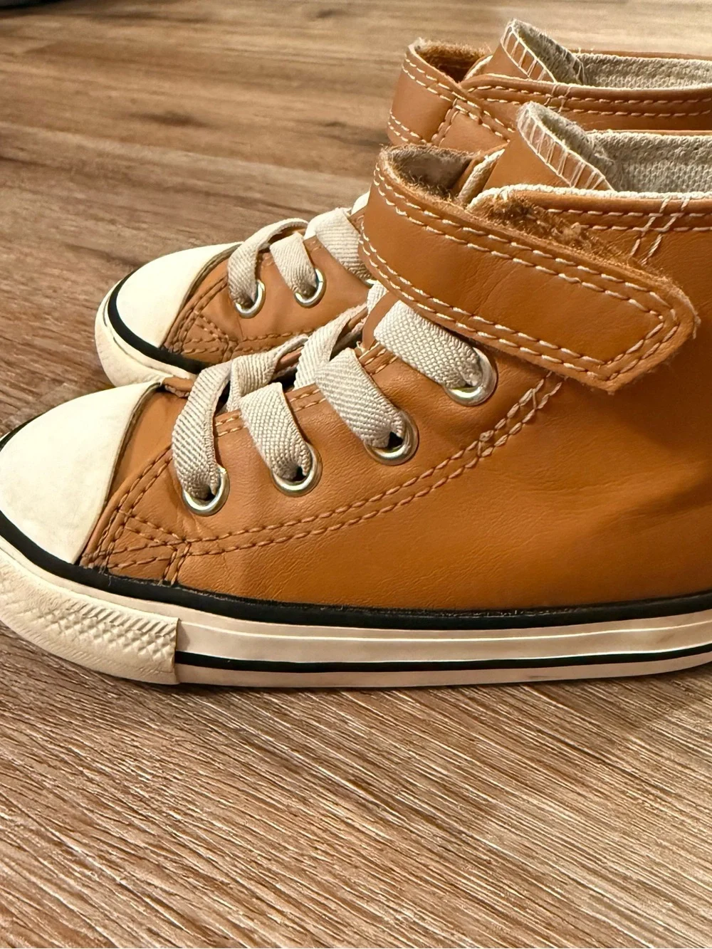 Converse All Star High Top Sneakers Toddler Sz 7 Tan Brown Leather No Tie